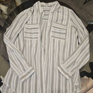 Express Women's White and Blue Striped Button Down Shirt